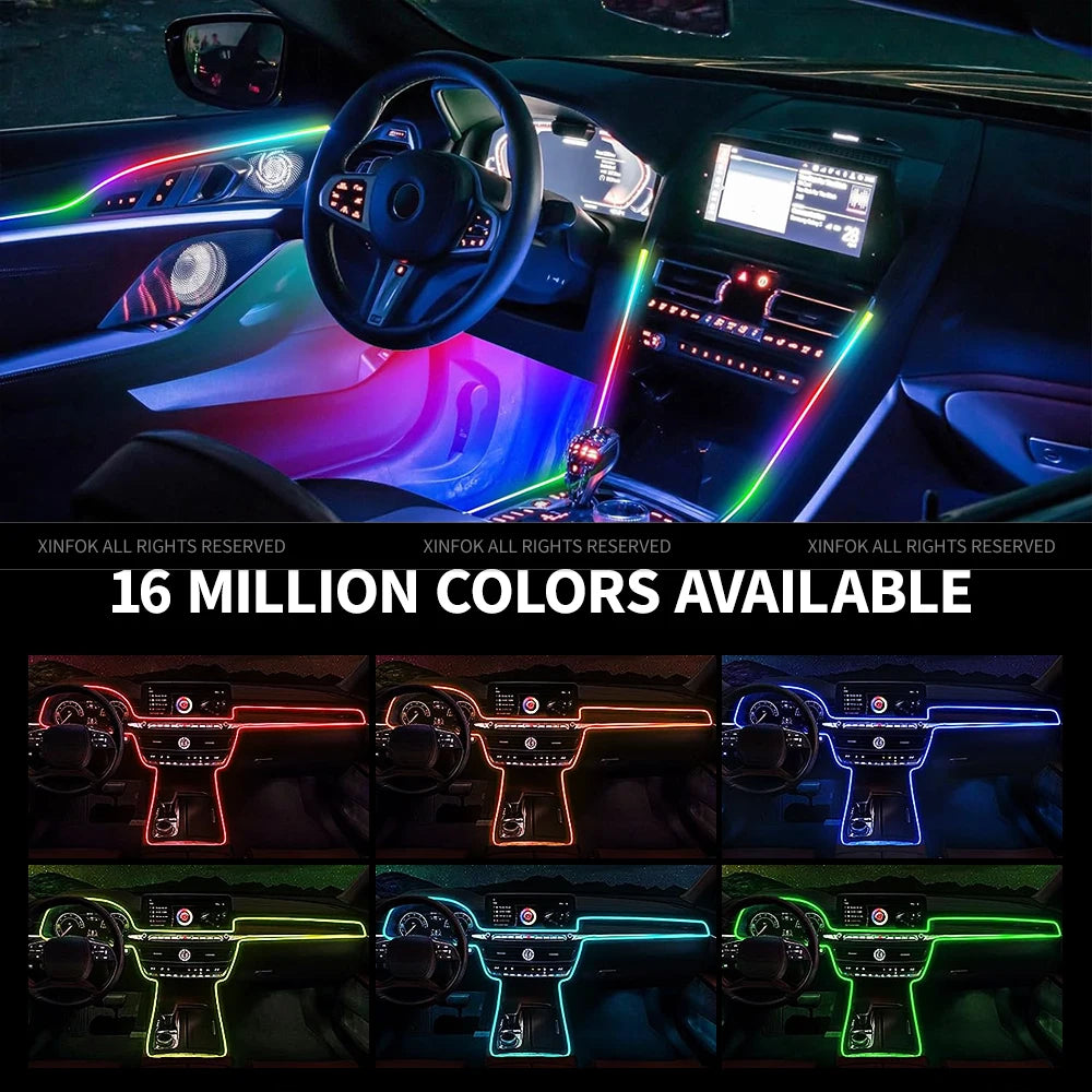 RGB LED Car Ambient Lights - 110cm , APP Control , Interior Decoration